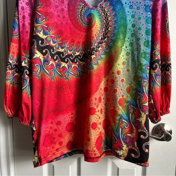 fractal art psychedelic v neck indie boho blouse - Picture 3 of 7